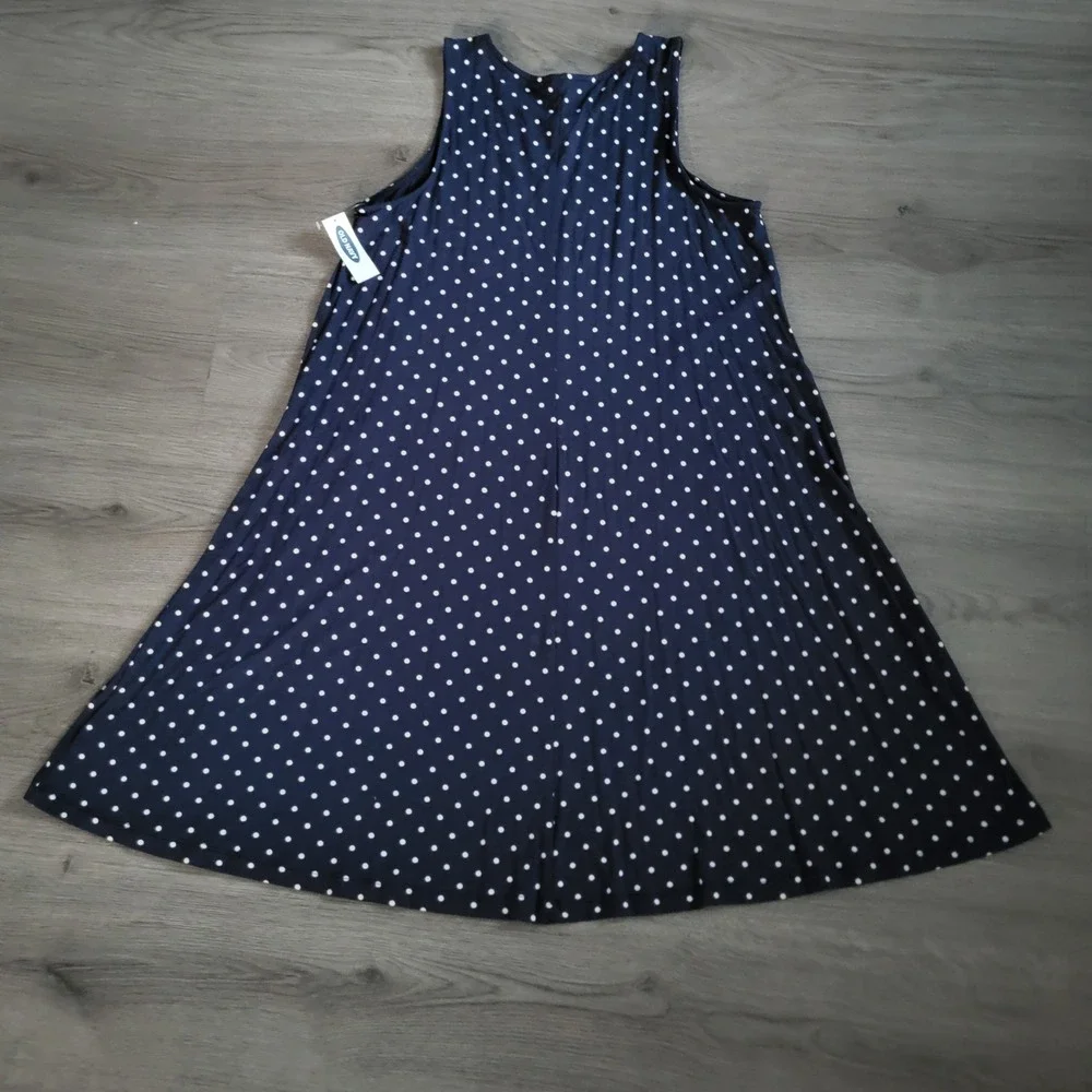 Old Navy Womens Navy Blue Polka Dot Sleeveless Swing Dress Summer Medium NEW